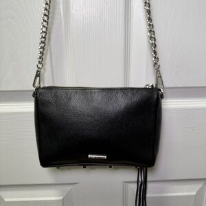 Rebecca Minkoff Avery Leather Crossbody Bag, Pebbled Black Silver Chain